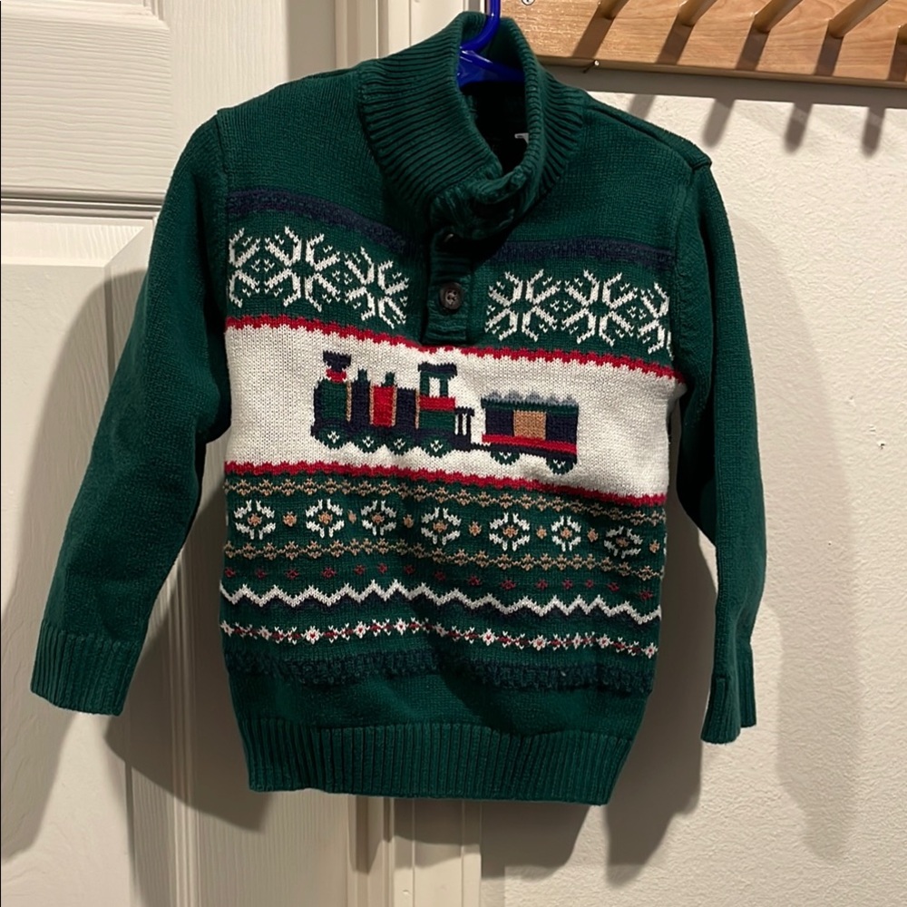 The Children's Place Dark Green Fair Isle Train Sweater